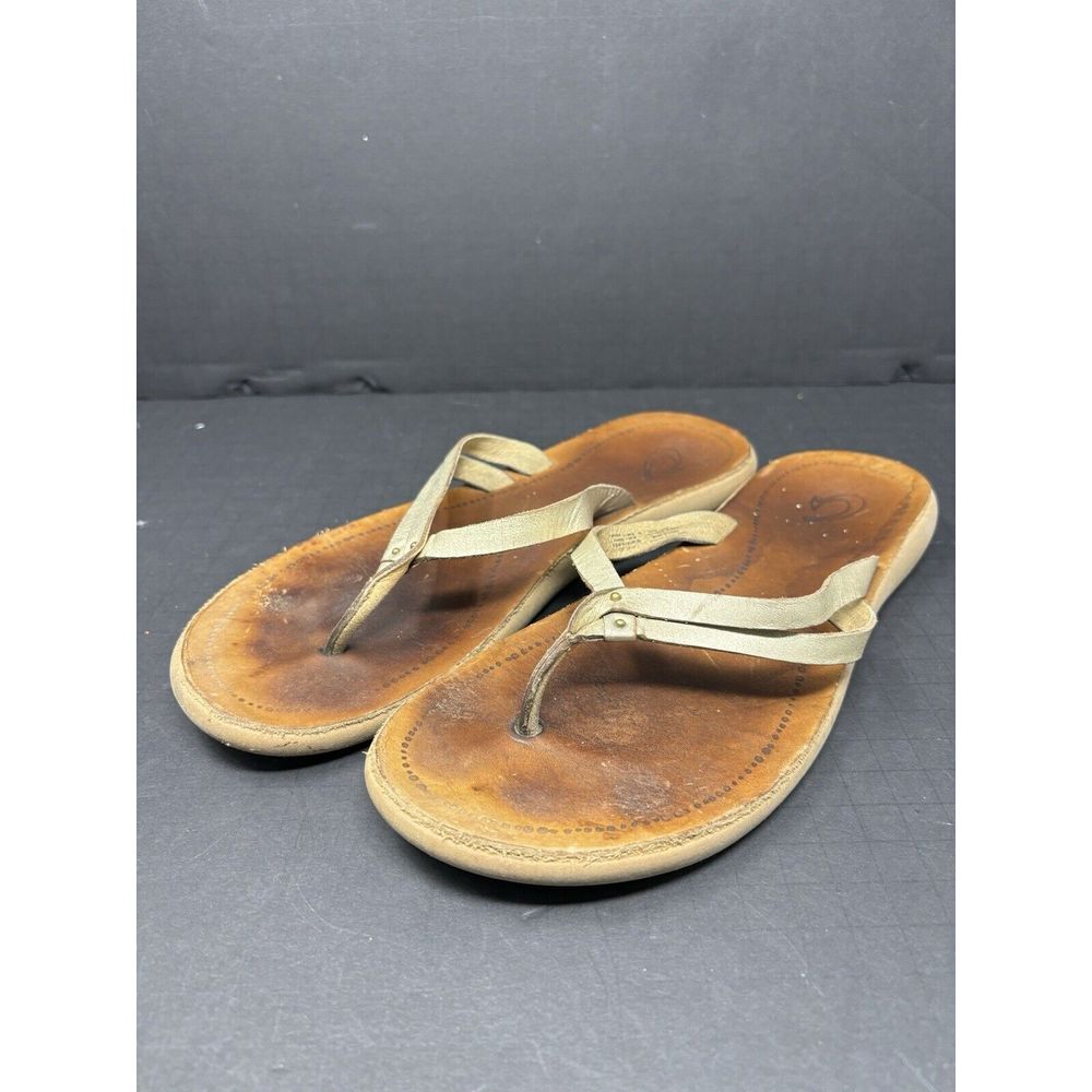 OluKai Kapehe Luana Leather Flip‎ Flop Sandals US Women's 9